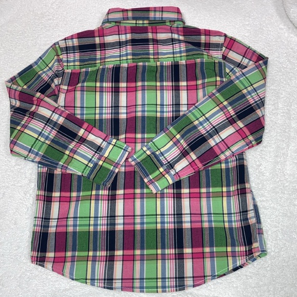 Gymboree pink green navy plaid button down medium 7/8 - Picture 5 of 7
